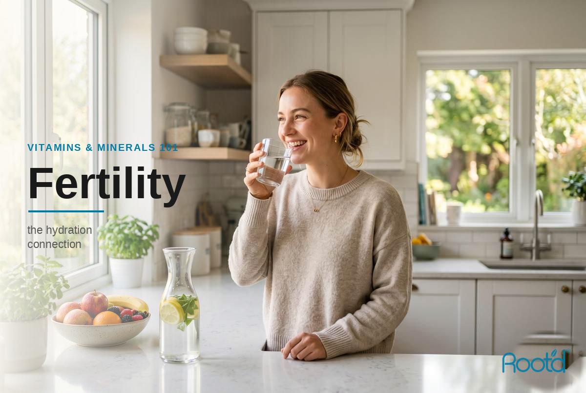 Woman drinking a glass of water in a bright kitchen