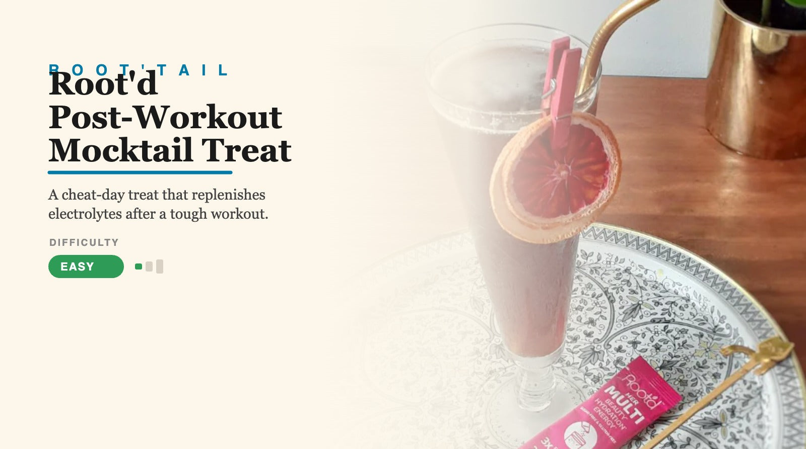 Root'd Post-Workout Mocktail Treat root'tail — blood orange hibiscus iced tea cooler with Root'd