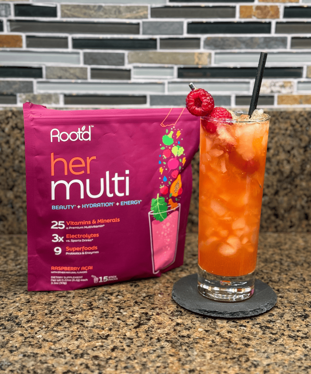 Root’d Raspberry Açaí Tonic crafted by @mixshakestir