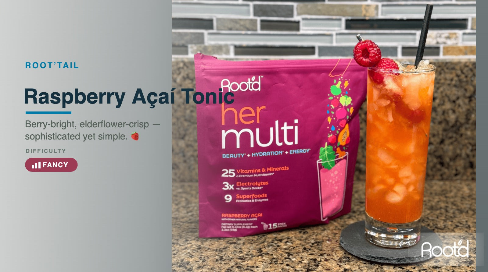 Root’d Raspberry Açaí Tonic crafted by @mixshakestir