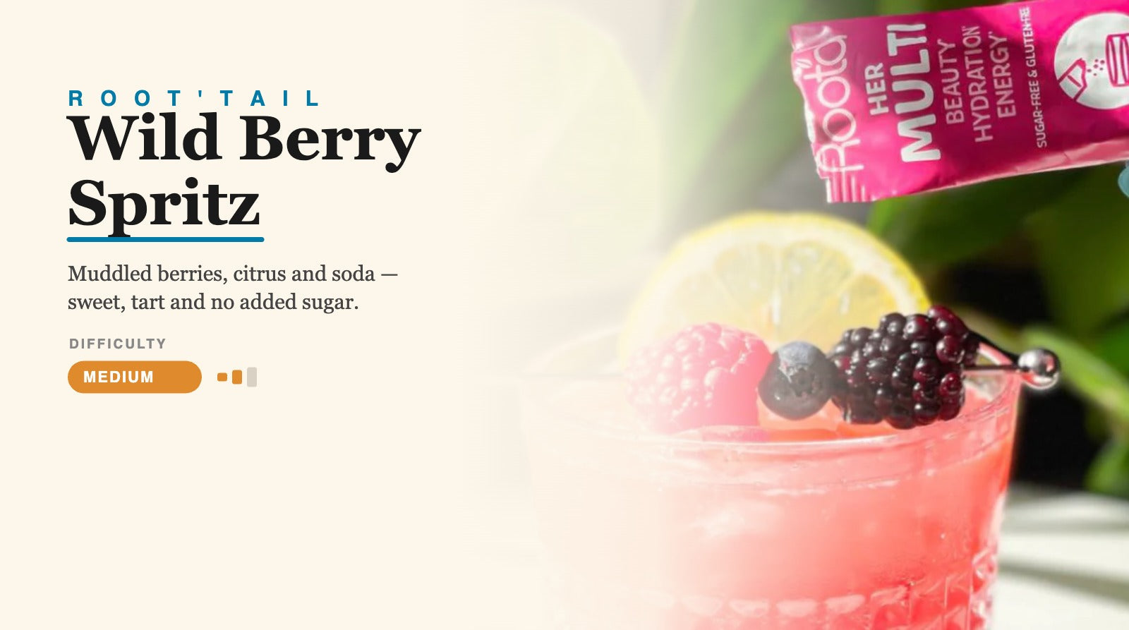 Root'd Wild Berry Spritz root'tail — muddled berries, citrus and soda with Root'd