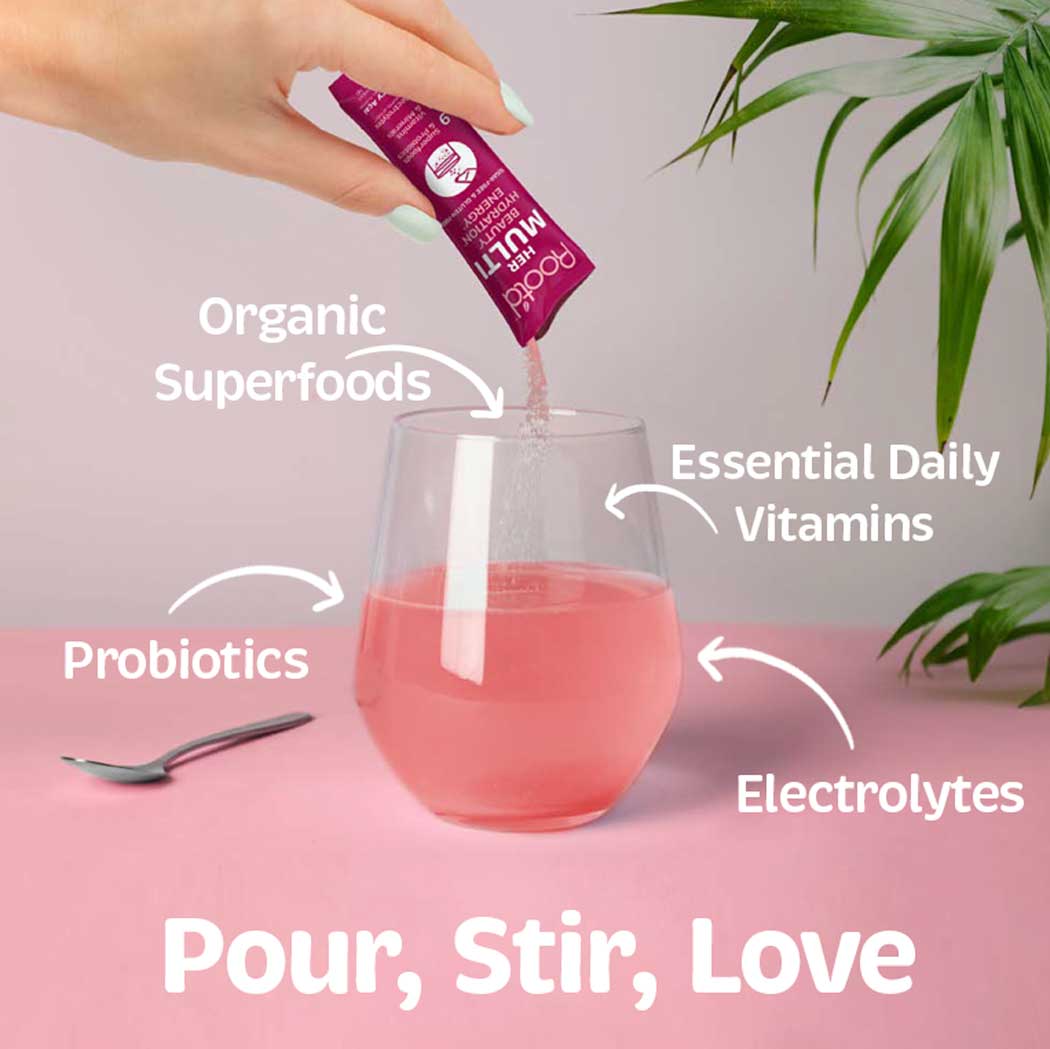 Root'd Womens Powder Multivitamin with MORE than just a handful of vitamins and minerals! Electrolytes, Probiotics, Super Greens and Beets + Essential nutrients
