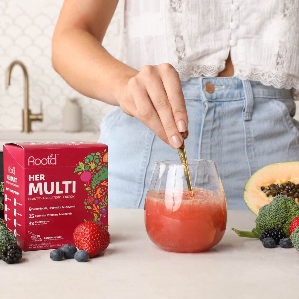 Root'd Powder Multivitamin with Sugar Free Electrolytes for Women Mixing image