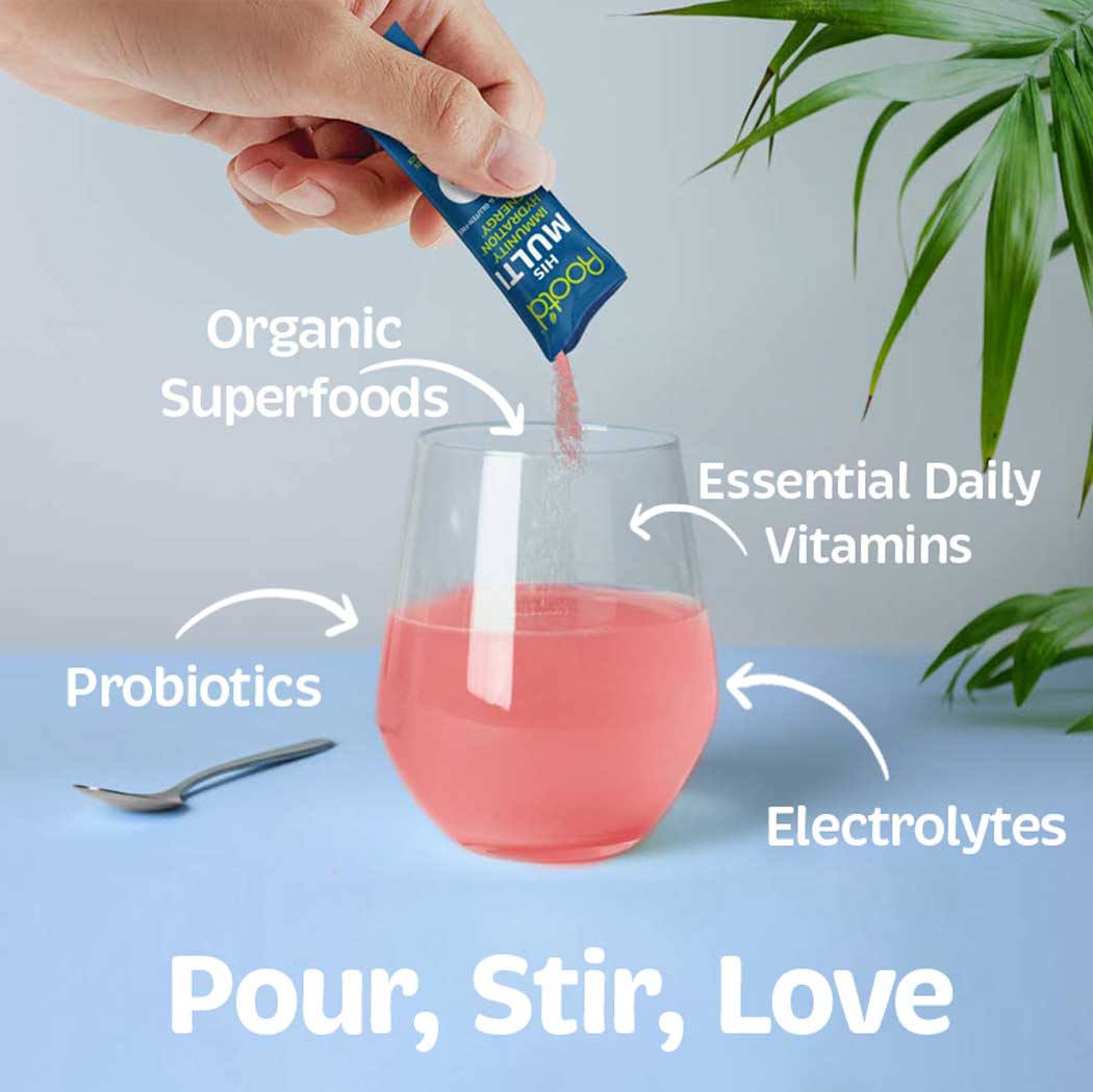 Root'd Mens Powder Multivitamin with MORE than just a handful of vitamins and minerals! Electrolytes, Probiotics, Super Greens and Beets + Essential nutrients